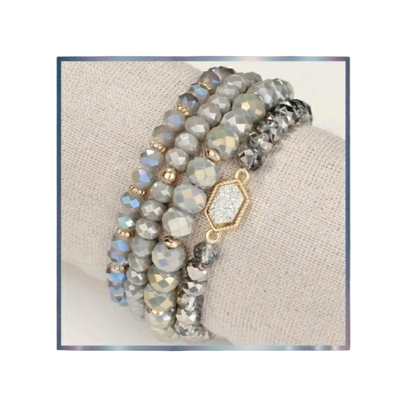 Jewelry - 4-Piece Beaded Bracelet Set, stretchy bracelets grey color